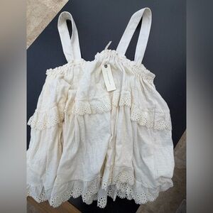 Anthro Cream Ruffled shirt with Lace Trim